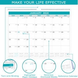 Calendar 2024-12 Monthly Wall Calendar 2024 from January 2024 to December 2024, 2024 Calendar with Julian Date, 14.75 x 11.5 Inches, Thick Paper for Organizing