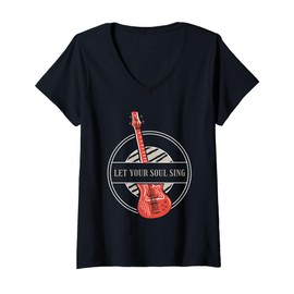 Womens Let Your Soul Sing Retro Guitar Player Designs Present V-Neck T-Shirt