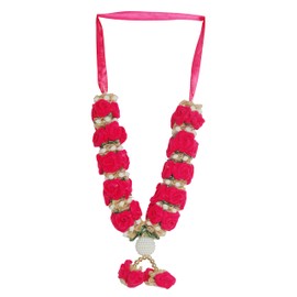 Artificial Mala Rose Flowers Ribbon Garland Haar for Idol-Mala for God Statues Accessories, Pooja Sringar Articles Ornament for Indian Traditional Cultural Festival Decoration(Size:-7")(Pink)