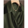 Women's Satin Wrap Blouse Dark Green Collared Sleeveless Tie Waist