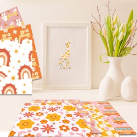 VIVIQUEN 24 Pack Floral Pattern Double-Sided Paper, 12-inches Hippie Groovy Daisy Rainbow Textured Scrapbook Paper Craft Paper Folded Flat for DIY Background Card Making Scrapbook Photo Album Decor