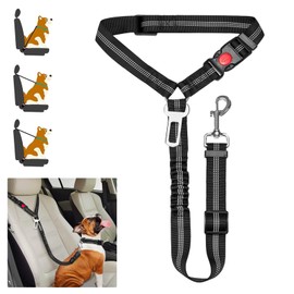 1 Packs Removable Dog Seat Belt Harness for Car, 3 in 1 Pet Dog Car Seatbelt Leash, Retractable Restraint Secures to Vehicle Headrest & Adjustable Reflective Dog Seatbelt Tether