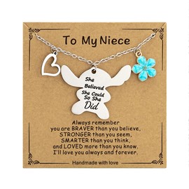 AHSIWC You are My Sunshine Pendant Necklace&Greeting Card, Ohana Means Family, Birthday Christmas Gifts for Women Niece Daughter