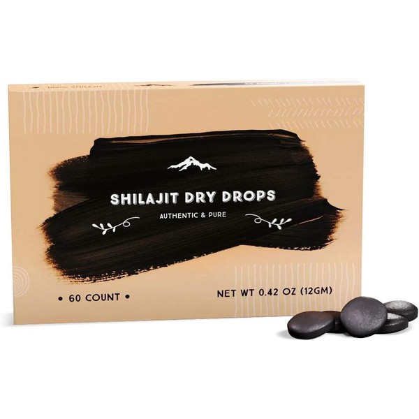 Pure Himalayan Shilajit Dry Drops, 100% Pure Natural Shilajit, Grade A, Max Potency 85+ Clean Trace Minerals & Fulvic Acid for Energy, Metabolism & Immune Support Supplement for Men & Women (60 tabs)