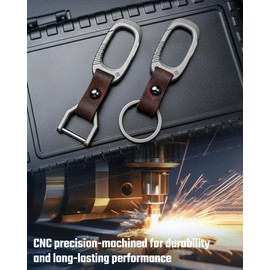 MecArmy CH18 Titanium Keychain, Anti-Lost Design Keyring, Vintage Style Leather Strap, Multi-Function Hook, EDC Equipment, Suitable for Outdoor, Travel, and Daily Use