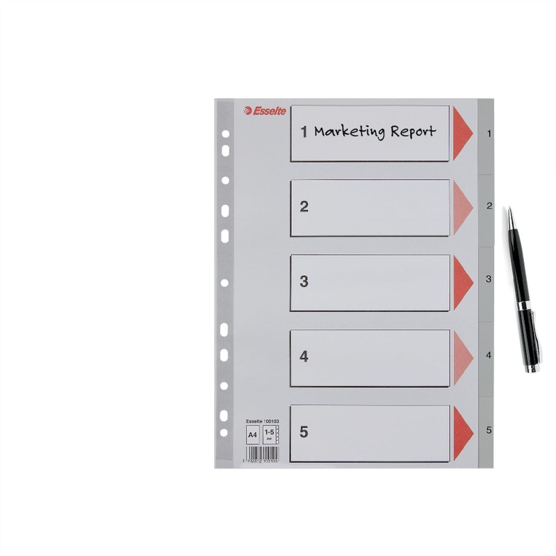 Esselte A4 1-5 Index, Heavy Duty Plastic, Grey