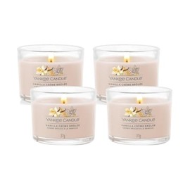 Yankee Candle Signature Votive Mini Candle Jar, Vanilla Creme Brulee Scent, Natural Soy Wax Blend Candle with Natural Fiber Wick, 1.3 OZ Glass Jar (Pack of 4)