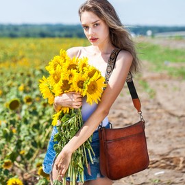 HESHE Genuine Leather Crossbody Purses for Women Shoulder Bags Hobo Purse Casual Ladies Handbags Designer Satchel Bags Cross Body Bag(Black)