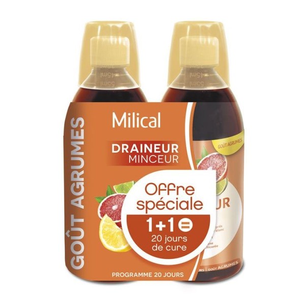 Milical Draineur Minceur Ultra 2 flacons de 500 ml, Citrus