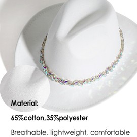 MTKCM Women Rhinestone Cowboy Hat Wide Brim Felt Cowgirl Hats Shiny Party Wedding Hat 1-White