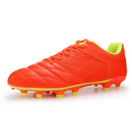 Hawkwell Men's Big Kids Youth Athletic Outdoor Professional Firm Ground Soccer Cleats, Orange Lime, 8 M US