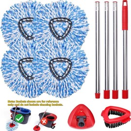 Spin Mop Head Replacement & Shower Floor Scrubber，Compatible with Ocedar RinseClean 2 Tank Mop System,Microfiber Mop Refill Heads for Cleaning All Hard-surfaced Floor:_Complete Combo with 4 Blue Mop Heads