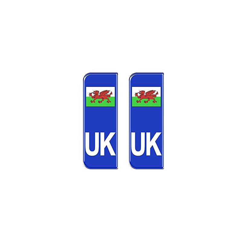 Gelz Domed Wales Flag UK Vehicle Number Plate Stickers -