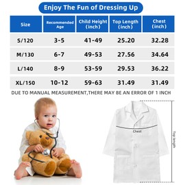 COTATERO Doctor Lab Coat for Kids with Accessories,Scientist Role Play Career Day Costume for Boys Girls for Boys Girls Age 3-12 (White, L-140CM/8-9Y)
