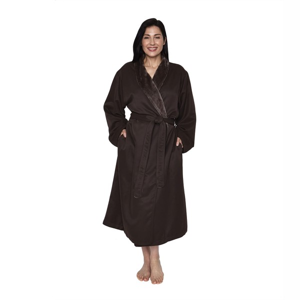 Mansfield, Unisex Spa Microfiber Shimmer Lined Shawl Collar Robe, Chocolate,