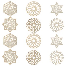 Ipotkitt 12pcs 6 Styles Boho Themed Wooden Cup Mats Star Flat Round Flower Shaped Wood Coasters Hollow Drink Mats for Desk Table Coffee Bar Home Decor