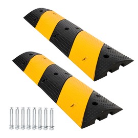 3.3FT Rubber Speed Bump, Durable Speed Humps with 8 Bolts, Set of 2 for Road Safety, for Parking Lots, Schools, Warehouses, Hotels, Rated for 66,000 LBS