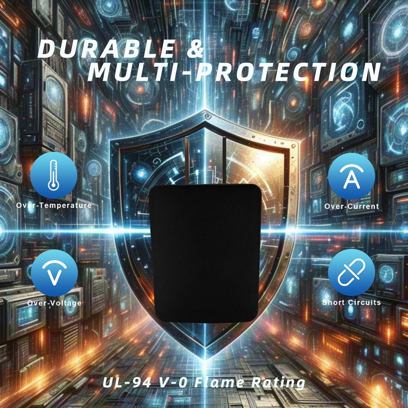 5V2A (10W) USB Charger Block - UL Certified, Black, 1-Pack