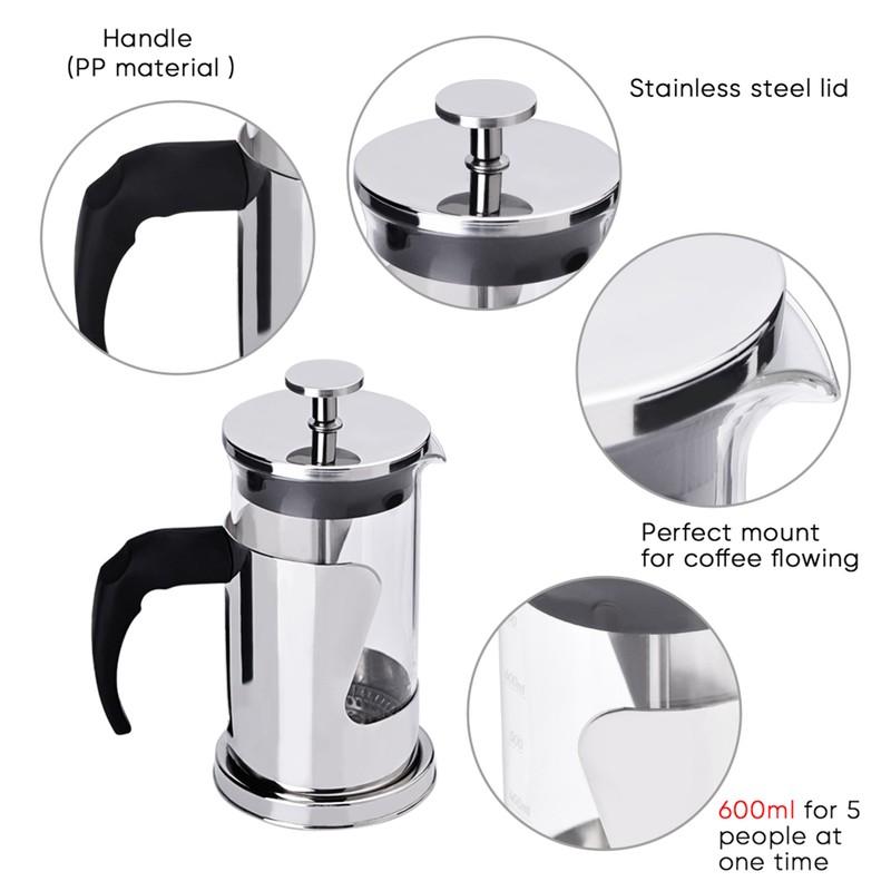 350ML 304 Stainless Steel & Glass Heat Resistant French Press