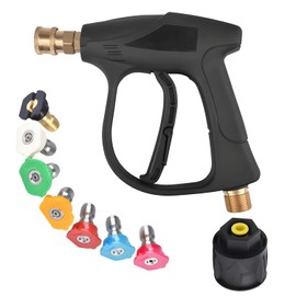 SIGANDG High Pressure Washer Gun,Short Nozzle Jet Wash Gun 4350PSI,with M22 14MM Fitting Hose Connector and 1/4 Quick Connection,with 7 Water Nozzle Tip for Car Washing and Patio Cleaning