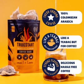 Truestart Loose Coffee Bags, Energising Colombian Arabica, Quick Brew, Biodegradable Bags in Recyclable Pouch (Pack of 1, Total of 25 Coffee Bags)