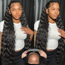 30 Inch Loose Deep Wave Lace Front Wigs Human Hair Bleached Knots 200 Density Wear And Go Glueless Wigs Human Hair Pre Plucked Pre Cut With Baby Hair Natural Color 6X5 HD Lace Closure Wigs For Women