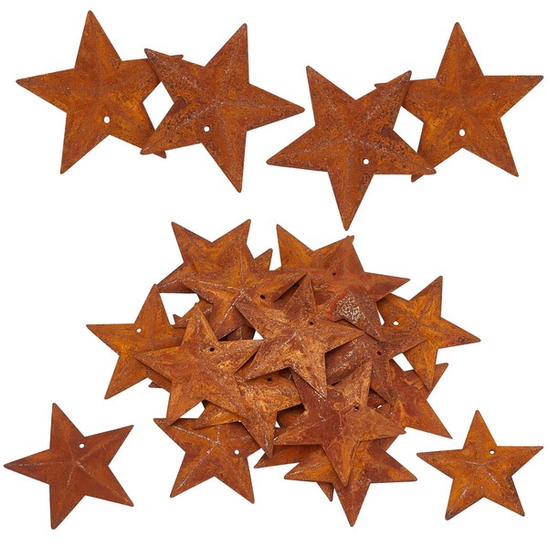 GORGECRAFT 30PCS 1.77 Inch Metal Rusty Barn Star Saddle Brown Antique Primitives Rustic Country Tin with 1.2mm Hole Iron Stars Accents for DIY Crafts Vintage Farmhouse Home Wall Decor Accessories