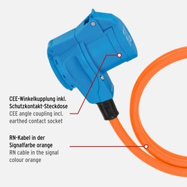 Brennenstuhl Brennenstuhl Camping CEE Adapterleitung mit Schutzkontakt-Stecker und CEE-Winkelkupplung inkl. Schutzkontakt-Steckdose (1,5m Kabel in Orange, 230V/16A, Einsatz im Au?enbereich, Made in Germany)