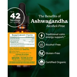 Herb Pharm Organic Ashwagandha Liquid Extract, Alcohol-Free: Mood Support Supplement, Vegan Ashwagandha Root Glycerite, Tasty Non-Bitter Adaptogen Extract for Adults, Non-GMO, 1 Oz