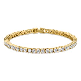 RENAEI 14K Gold Finished Solitaire Tennis Bracelet for Women with Cubic Zirconia 6.5 inches