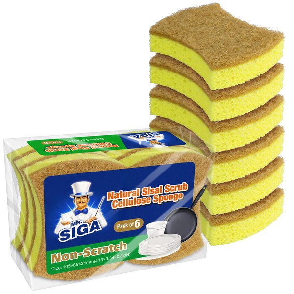 MR.SIGA Kitchen Sponge Cellulose, Eco Kitchen Scouring Pads, Scouring Pads, Sisal Sponge, Scratch-Free Dish Sponge, Absorbent, Pack of 12