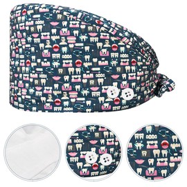 4Pcs Dental Caps for Women Men Adjustable Dentist Scrub Cap Elastic Nurse Hats Working Hats with Button and Sweatband
