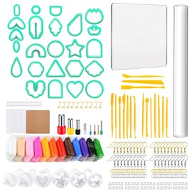 Allazone 329 PCS Polymer Clay Cutters Set, 24 Shapes Clay Earring Cutters Plastic Clay Cutters with Air Dry Clay, Earring Cards Earring Hooks Jump Rings for Polymer Clay Jewelry Making, Green