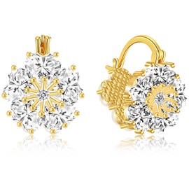 Gdpaddy Bohemian Dainty Double Color Crystal Inlay Flower Huggie Earrings Sparkly Rhinestone Gold Tiny Hoop Earrings For Women Jewelry Gifts (White)