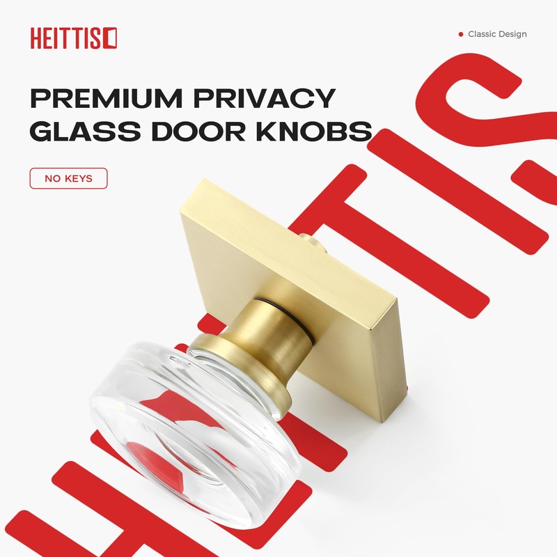 Heittis 2 Pack Gold Glass Door Knobs Interior,Round Interior Crystal