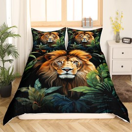 Feelyou Lion Comforter Cover Twin, Kids Lion Bedding Set for Kids Boys Girls Wild Lion Duvet Cover Animal Lion Bedspread Cover Kids Room Decor Breathable Bedclothes(No Comforter)