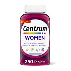Centrum Centrum Multivitamin for Women, Multivitamin/Multimineral Supplement with Iron, Vitamin D3, B Vitamins and Antioxidant Vitamins C and E, Gluten Free, Non-GMO Ingredients - 250 Count