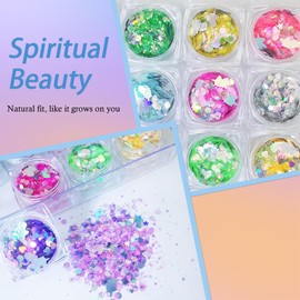 Lifextol 12 Grids Nail Glitter for Nail Art Supplies, Chunky Glitter Acrylic Powder Fine Glitter Nails Decorations for Nail Art Foil, Holographic Glitter Shapes Nail Sequins for Body, Hair Glitter-C