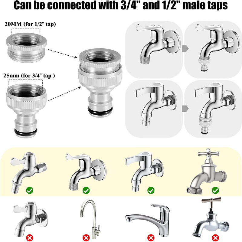 Brass Hose Tap Connector Adapter, 3/4 Inch and 1/2 Inch