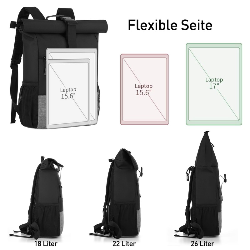 RJEU Laptop Backpack for 17 Inches, Rolltop Backpack Men Women,