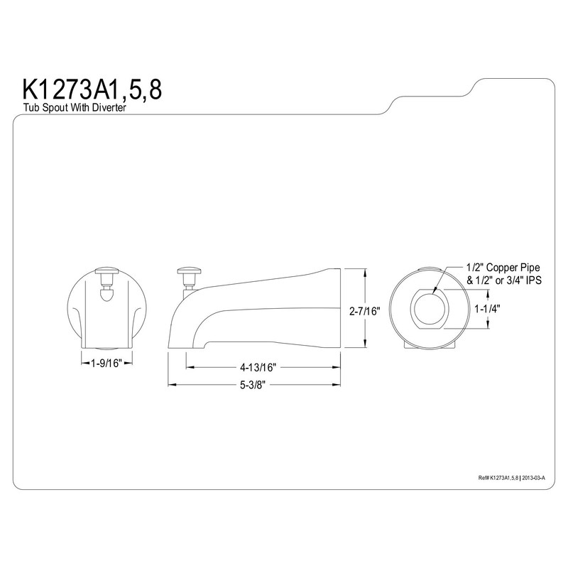 KINGSTON BRASS K1273A5 5-3/8-Inch Universal Diverter Tub Spout, Oil Rubbed