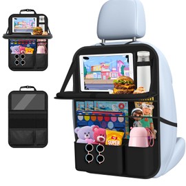 Oneyus Car Backseat Organizer with table Tray, 9 Storage Pockets Backseat Car Organizer with Tablet Holder, Back seat Organizer for Kids Road Trip Essentials Travel (1Pack)