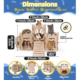 LEXASTLE Larger Bunny Castle Sturdy Walnut Color Wooden Rabbit Hideout for Bunnies Guniea Pigs Ferrets Chinchillas Hamsters LXUS (Castle Ramp Feeder)