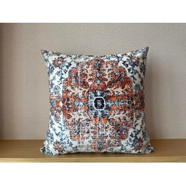 HYZUIMEI Boho Throw Pillow Covers 18X18 Inch - Set of 2 Home Decor, Brown Blue Vintage Carpet Pattern Pillow Cases,Ethnic Design Coral Floral Decorative Cushion Cover, Bedroom Bed Outdoor Couch Sofa