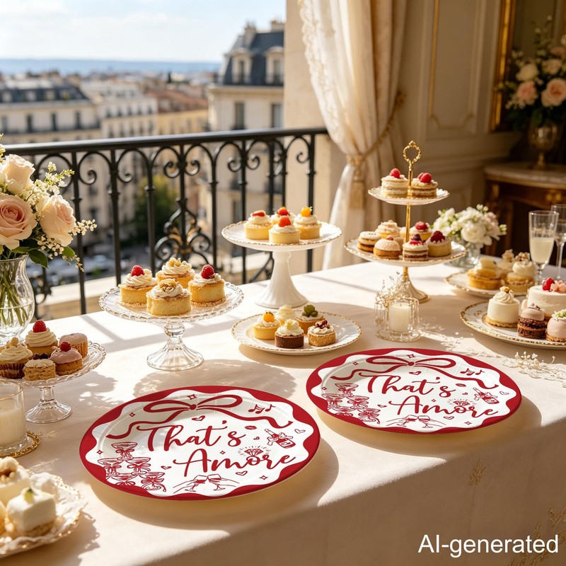 That's Amore Paper Plates, Thats Amore Party Decorations, Red and