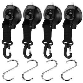 Pack of 4 Suction Cup Hooks, Vacuum Suction Hooks, Extra Strong, 360° Rotating Suction Cup Anchor with 4 S Hooks, Straps Suction Cups with Hooks for Car Tents, Tarpaulins, Motorhome, Camping