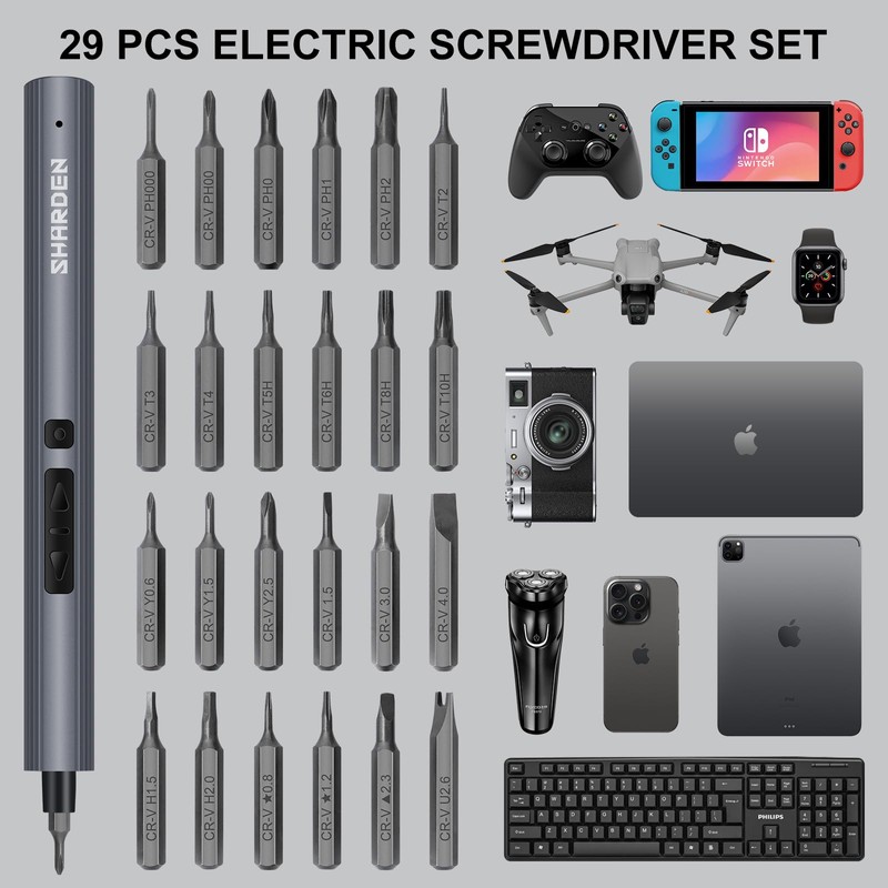 SHARDEN Mini Electric Screwdriver, 29 in 1 Small Electric Screw