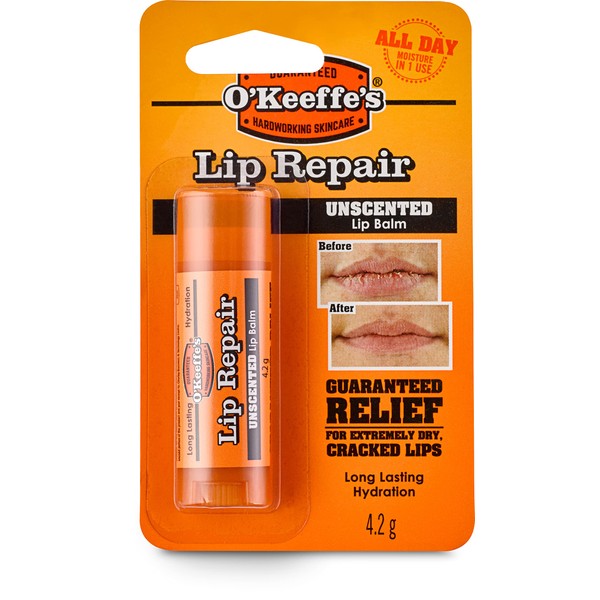 O'Keeffe's Lip Repair Unscented Lip Balm, 4.2g – For Extremely Dry, Cracked Lips | All-Day Moisture with 7 Moisturising Ingredients