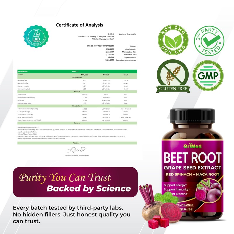 GriMed Beet Root with Grape Seed Extract, Maca Root, Red