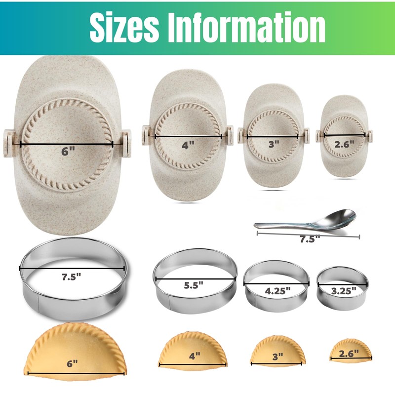 MUMSUNG Empanada Maker Press, 4Size (6"+4"+3"+2.6") Professional Dumpling Maker Mold